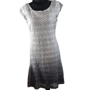 Metaphor Womens Silver Black Ombre Chevron Lace Cocktail Dress Sz 12 Cap Sleeve